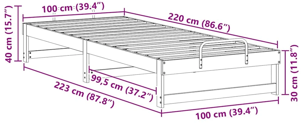 Lova Lovos rėmas Ruda 100 x 220 cm Kietos pušies mediena