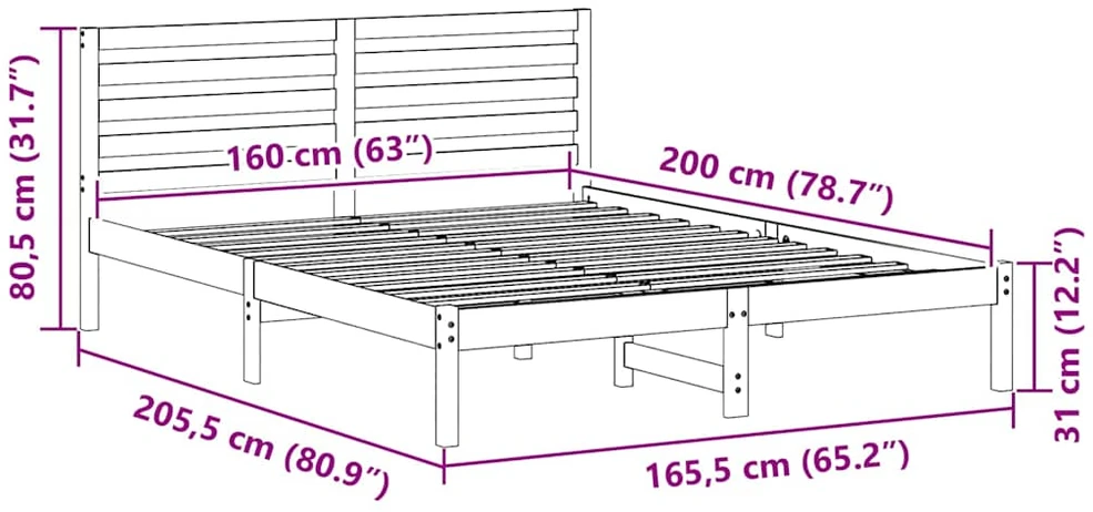 Lovos rėmas Ruda 160 x 200 cm Kietos pušies mediena
