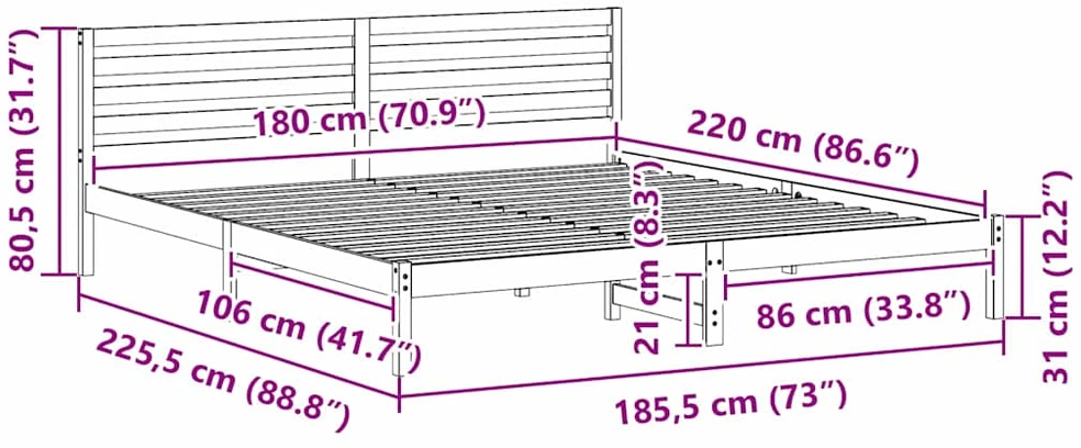 Lova Lovos rėmas Ruda 180 x 220 cm Kietos pušies mediena