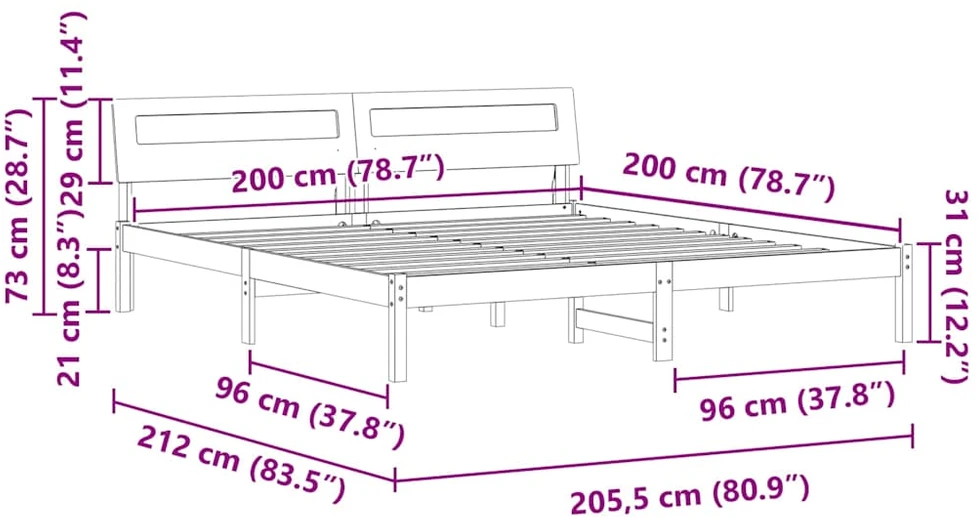 Lovos rėmas Ruda 200 x 200 cm Kietos pušies mediena