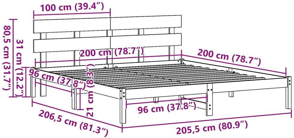 Lovos rėmas Ruda 200 x 200 cm Pušies medienos masyvas