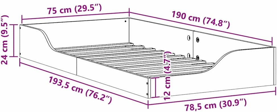Lova Lovos rėmas Ruda 75 x 190 cm Kietos pušies mediena