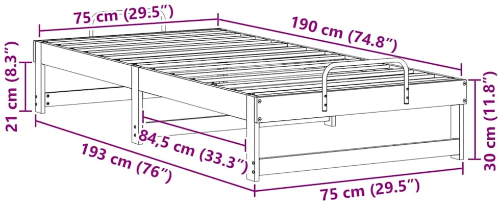 Lova Lovos rėmas Ruda 75 x 190 cm Kietos pušies mediena