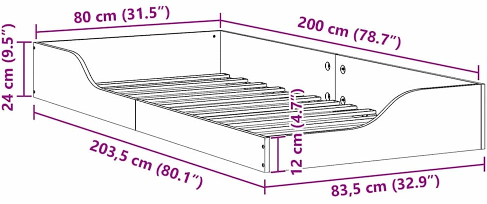 Lova Lovos rėmas Ruda 80 x 200 cm Kietos pušies mediena