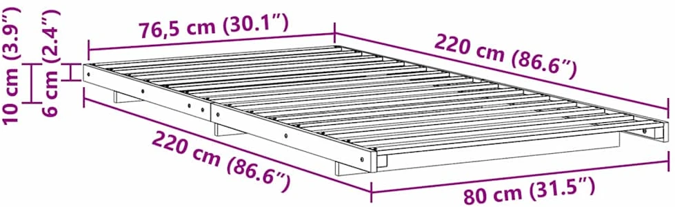 Lova Lovos rėmas Ruda 80 x 220 cm Kietos pušies mediena