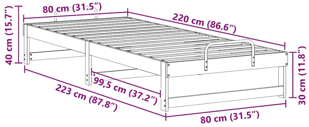 Lova Lovos rėmas Ruda 80 x 220 cm Kietos pušies mediena