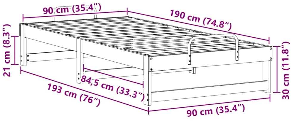 Lova Lovos rėmas Ruda 90 x 190 cm Kietos pušies mediena
