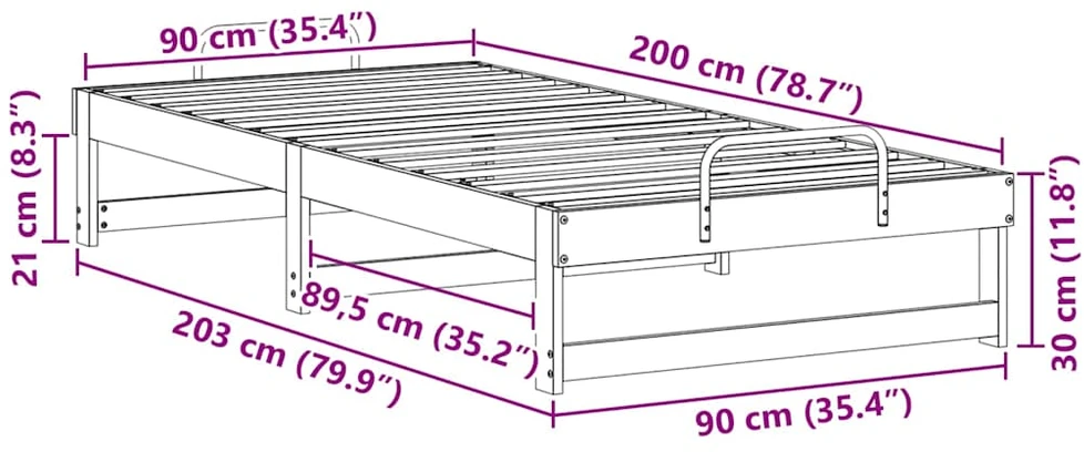 Lova Lovos rėmas Ruda 90 x 200 cm Kietos pušies mediena
