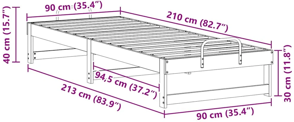 Lova Lovos rėmas Ruda 90 x 210 cm Kietos pušies mediena