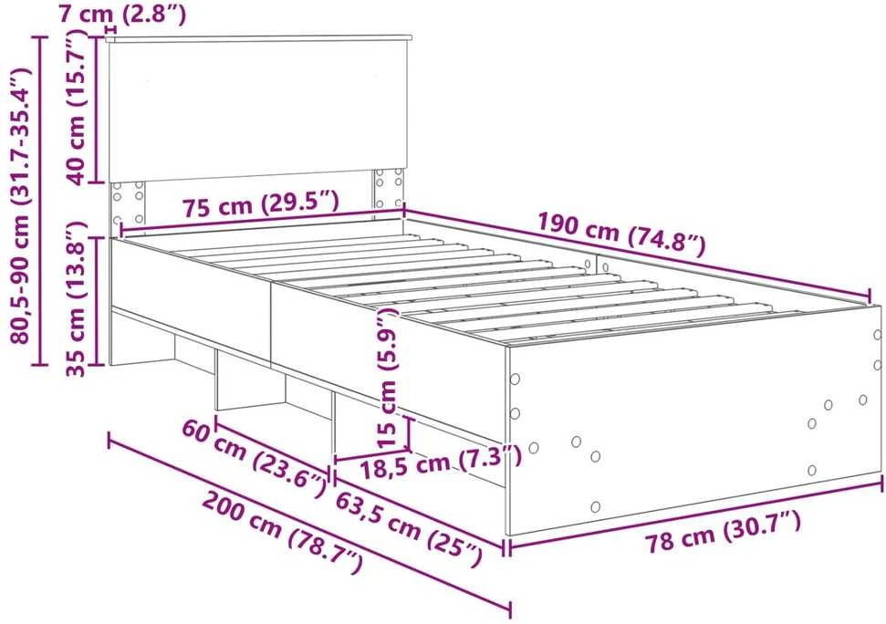 Lova Lovos rėmas Rudas ąžuolas 80 x 200 cm Apdirbta mediena