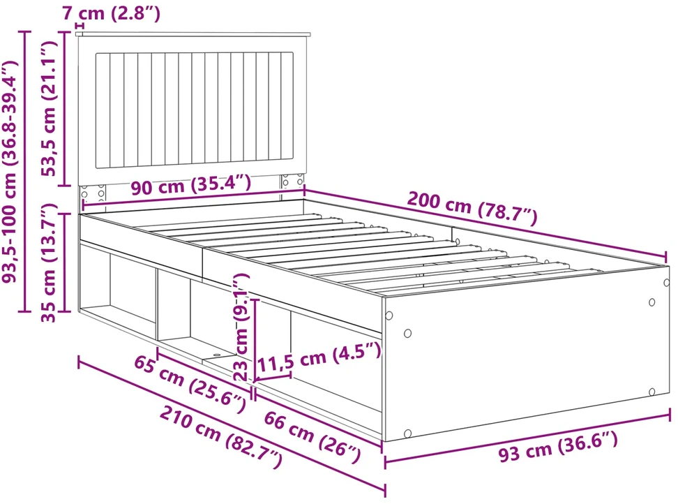 Lova Lovos rėmas Rudas ąžuolas 90 x 200 cm Kietos pušies mediena