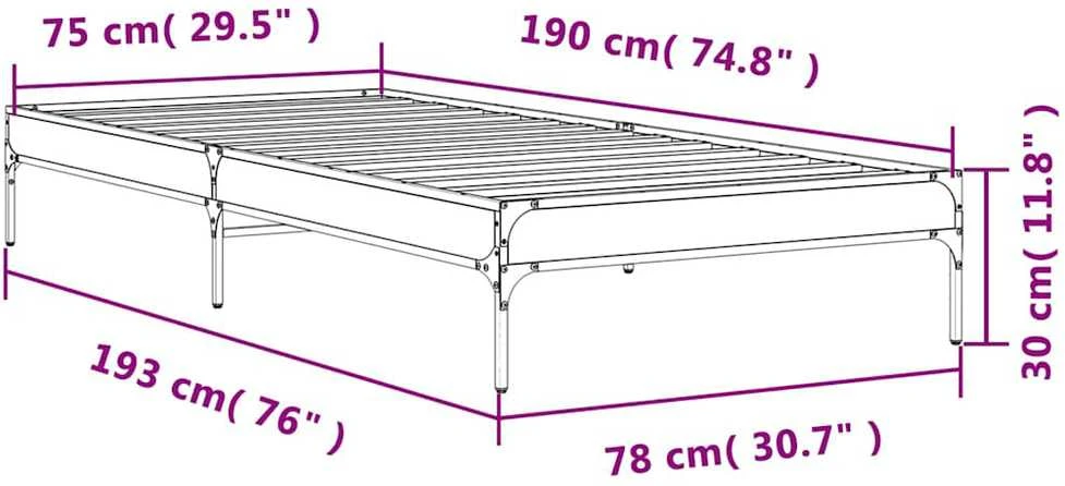 Lovos rėmas, rudas ąžuolo, 75x190cm, apdirbta mediena/metalas