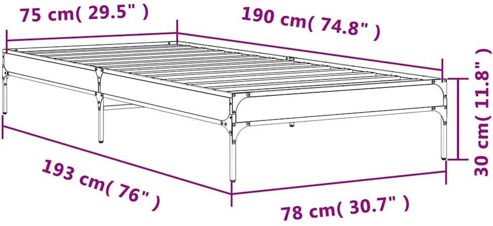 Lovos rėmas, rudas ąžuolo, 75x190cm, apdirbta mediena/metalas