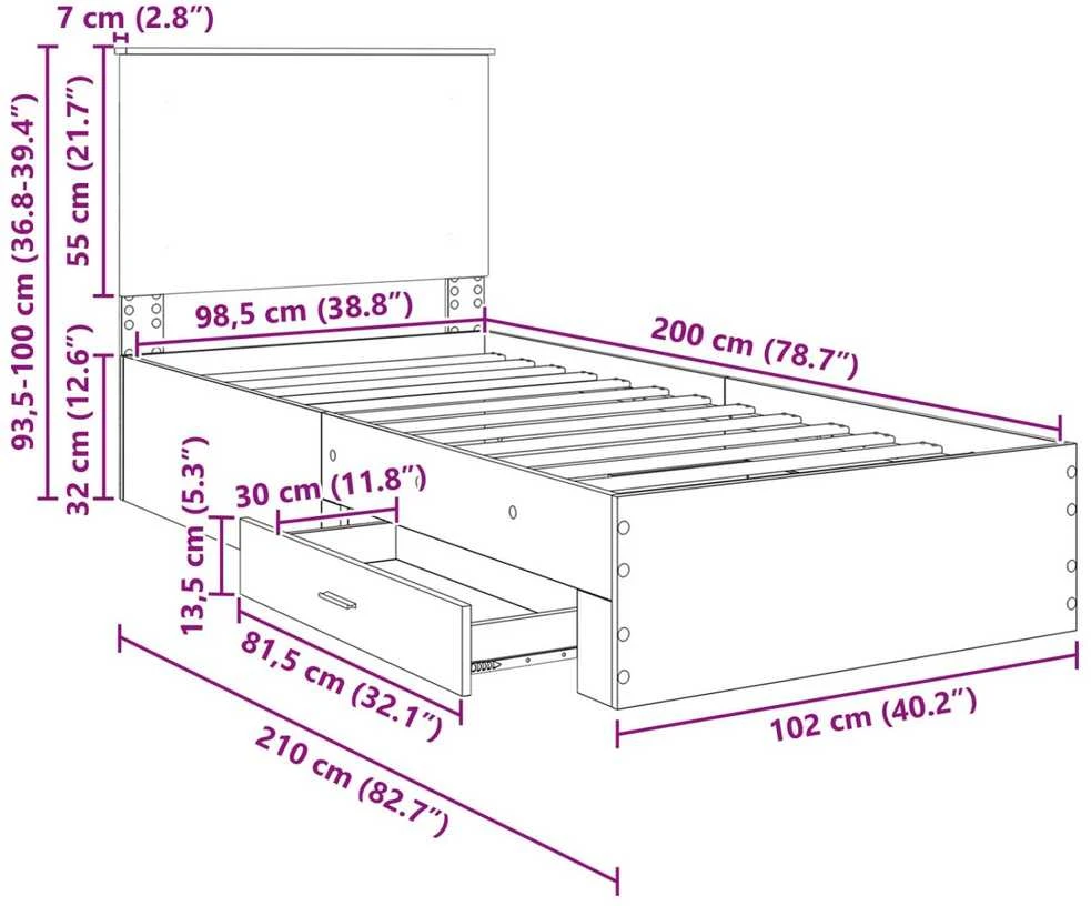 Lova Lovos rėmas Rūkyta ąžuolas 100 x 200 cm Apdirbta mediena