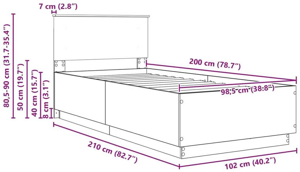 Lova Lovos rėmas Rūkyta ąžuolas 100 x 200 cm Apdirbta mediena