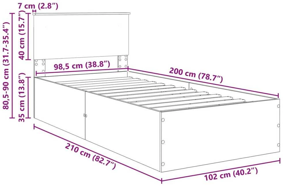 Lova Lovos rėmas Rūkyta ąžuolas 100 x 200 cm Apdirbta mediena