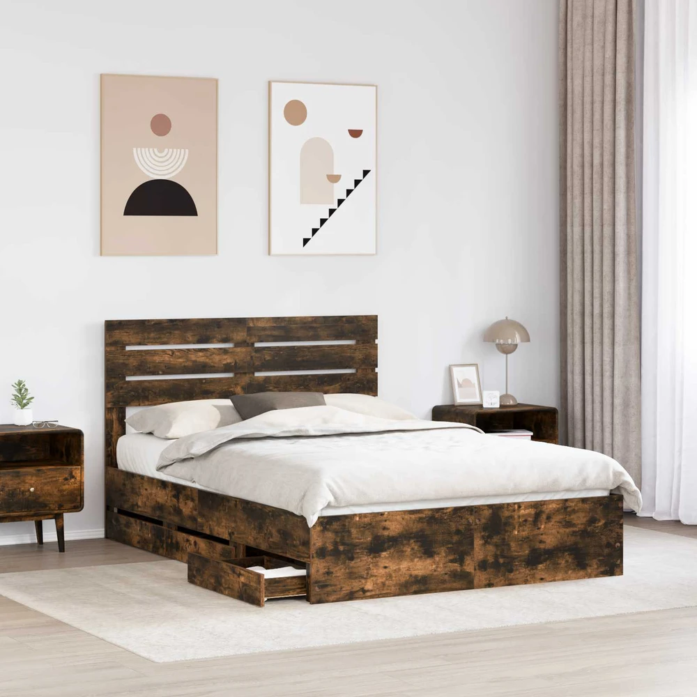 Lovos rėmas Rūkyta ąžuolas 150 x 200 cm Inžinerinė mediena