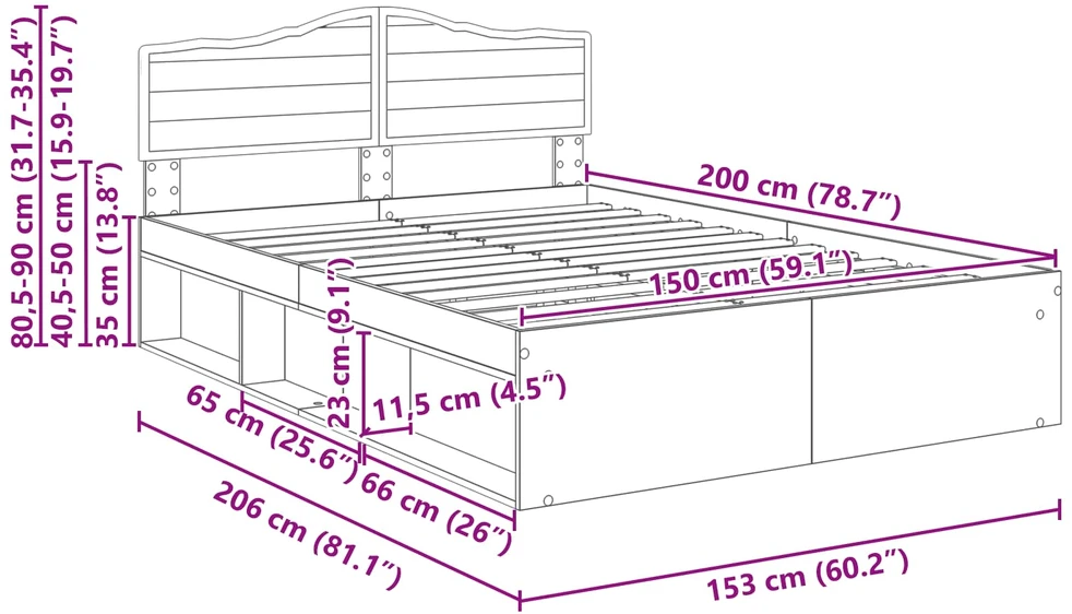 Lovos rėmas Dūminio ąžuolo 150 x 200 cm Kietos pušies mediena