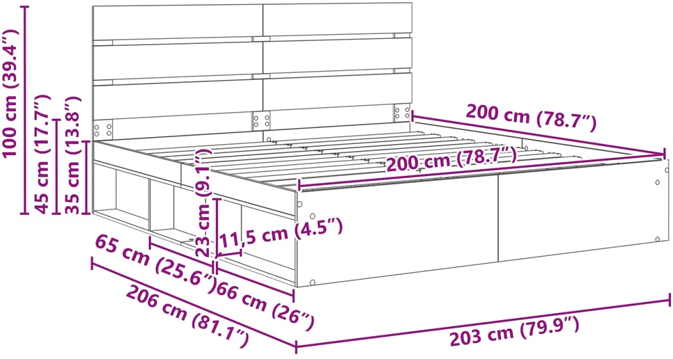 Lovos rėmas Rūkyta ąžuolas 200 x 200 cm Kietos pušies mediena