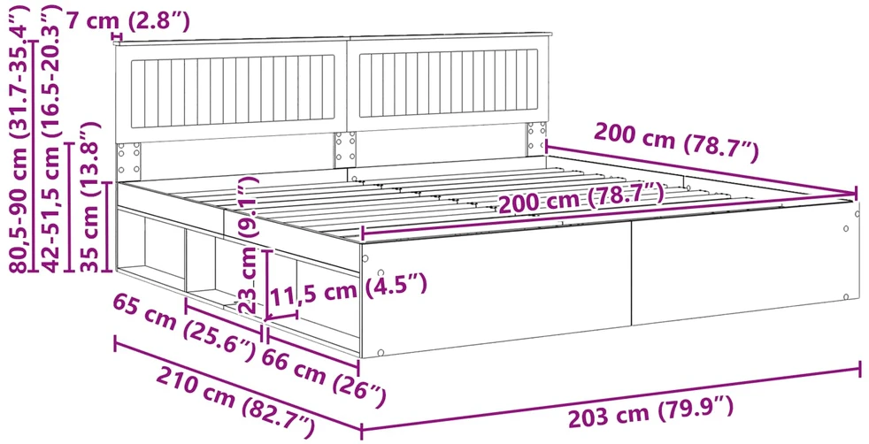 Lovos rėmas Rūkyta ąžuolas 200 x 200 cm Kietos pušies mediena