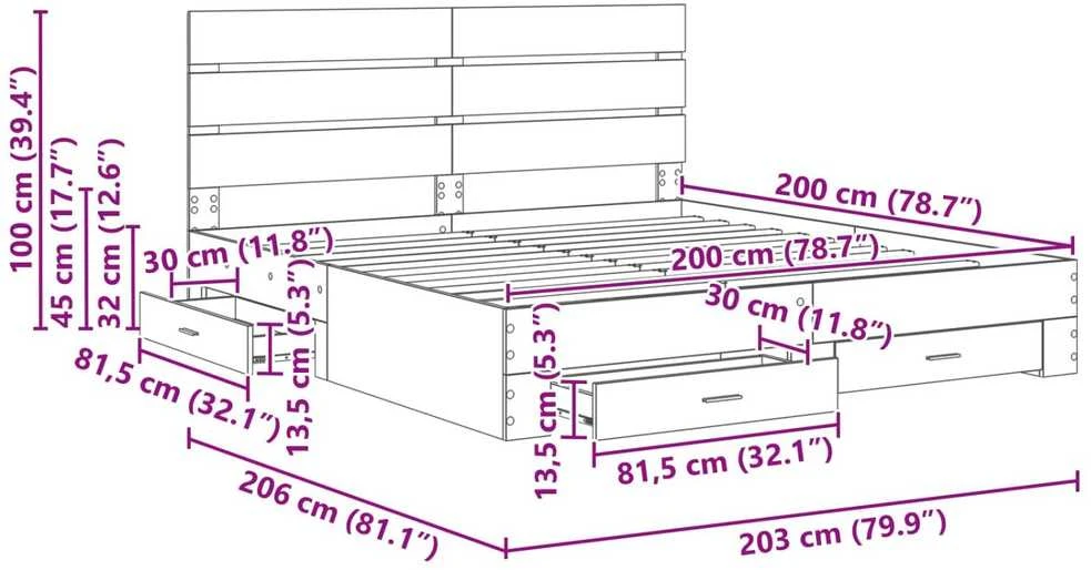 Lovos rėmas Rūkyta ąžuolas 200 x 200 cm Apdirbta mediena