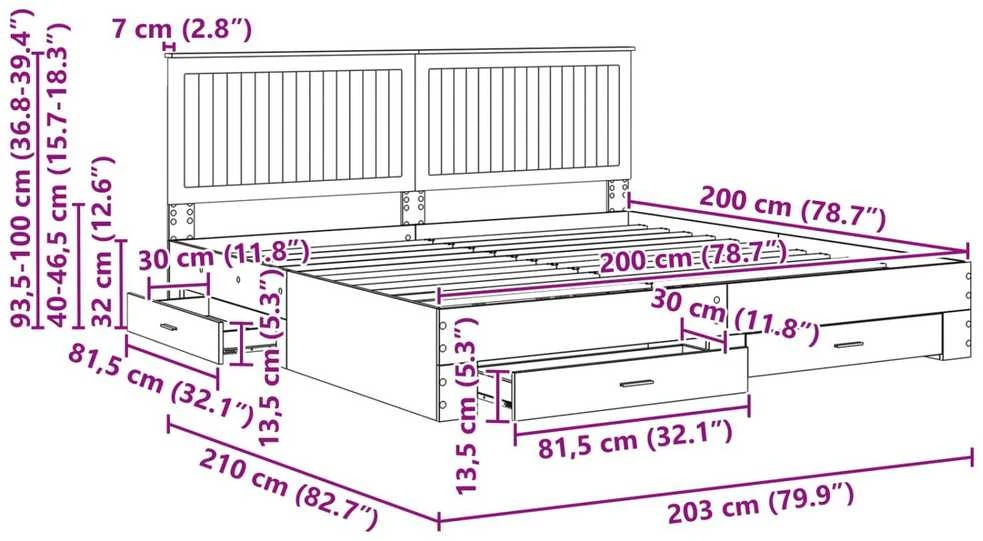 Lovos rėmas Rūkyta ąžuolas 200 x 200 cm Apdirbta mediena
