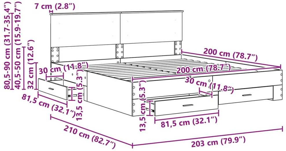 Lovos rėmas Rūkyta ąžuolas 200 x 200 cm Apdirbta mediena