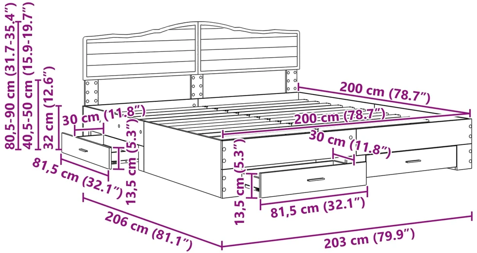 Lovos rėmas Rūkyta ąžuolas 200 x 200 cm Apdirbta mediena