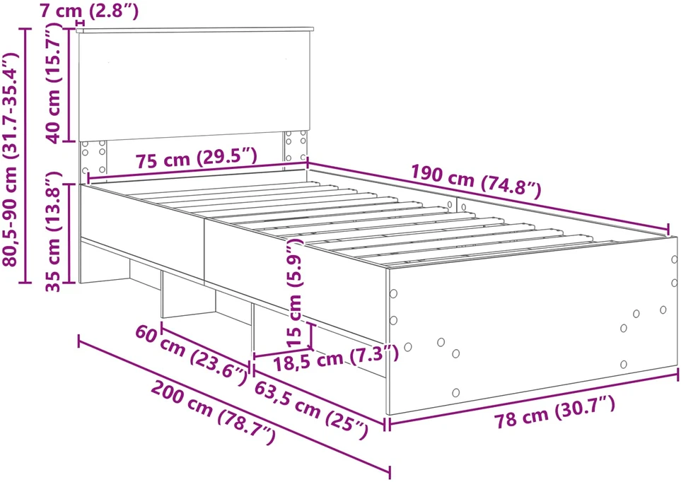 Lova Lovos rėmas Rūkyta ąžuolas 80 x 200 cm Apdirbta mediena