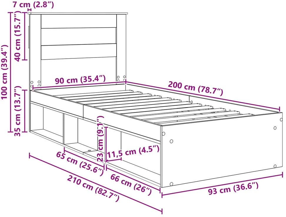 Lova Lovos rėmas Senas medis 90 x 200 cm Kietos pušies mediena