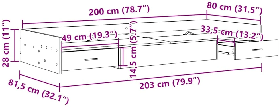 Lova Lovos rėmas Senovinis medis 80 x 200 cm Apdirbta mediena