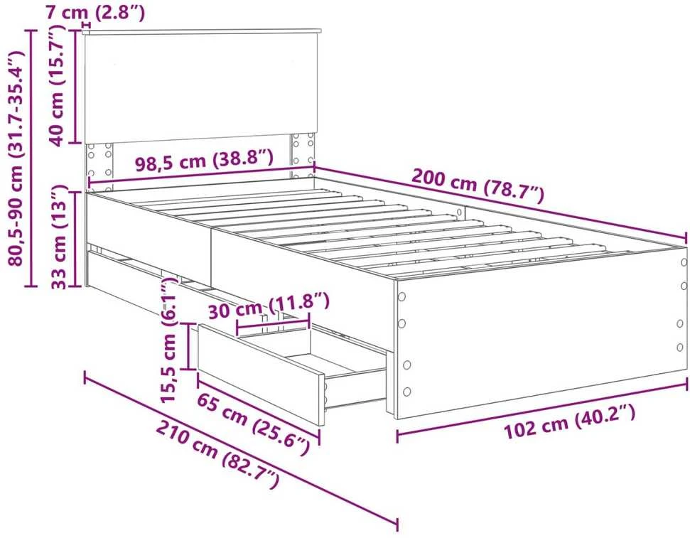 Lova Lovos rėmas Sonoma ąžuolas 100 x 200 cm Inžinerinė mediena