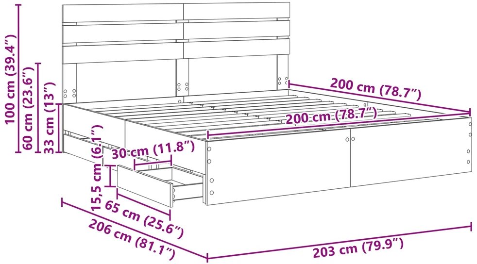 Lovos rėmas Sonoma ąžuolas 200 x 200 cm Inžinerinė mediena
