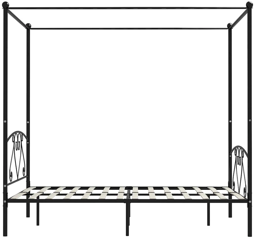 Lovos rėmas su baldakimu, juodas, 160x200cm, metalas