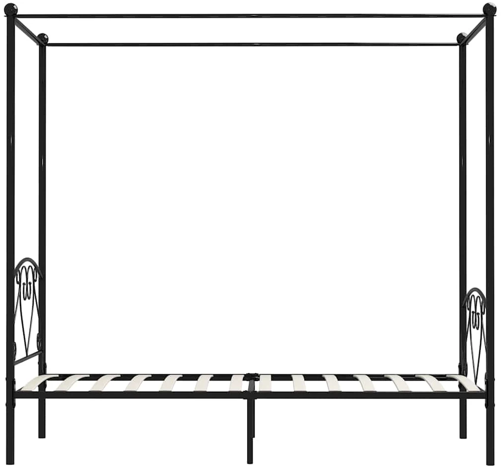 Lovos rėmas su baldakimu, juodos spalvos, 100x200cm, metalas