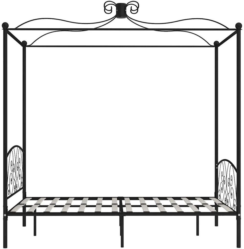 Lovos rėmas su baldakimu, juodos spalvos, 140x200cm, metalas