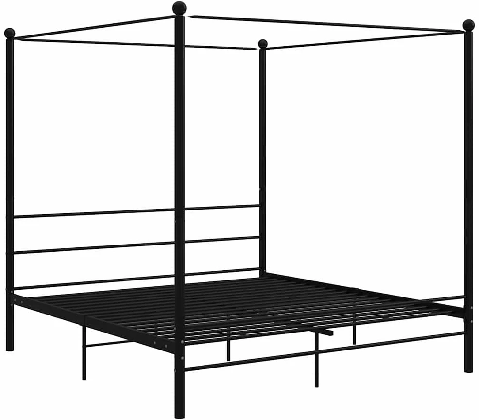 Lovos rėmas su baldakimu, juodos spalvos, 180x200cm, metalas