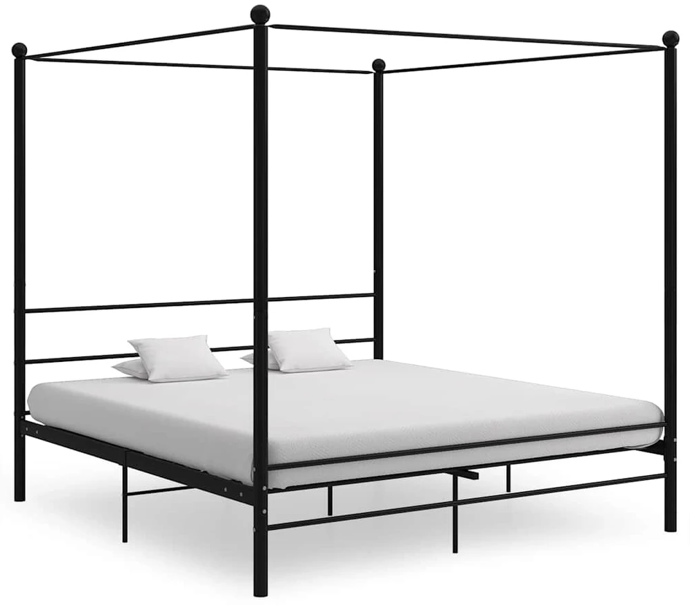 Lovos rėmas su baldakimu, juodos spalvos, 200x200cm, metalas
