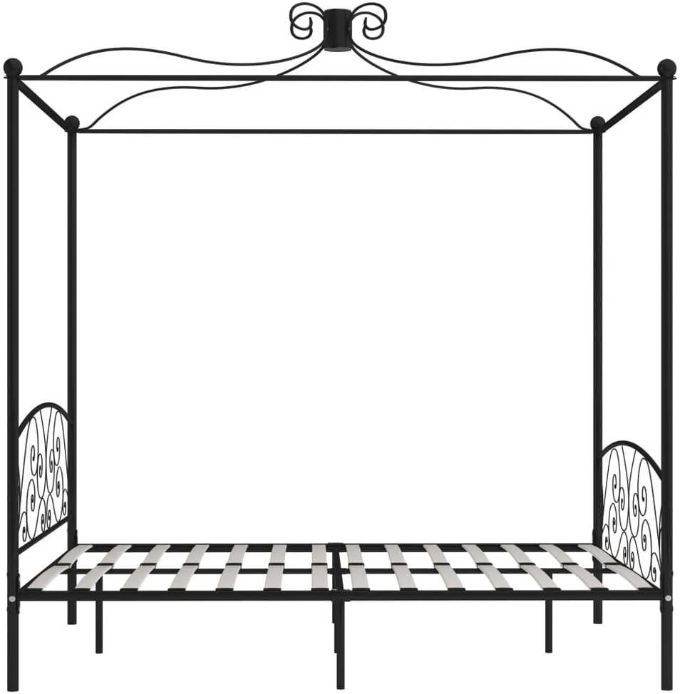 Lovos rėmas su baldakimu, juodos spalvos, 160x200cm, metalas