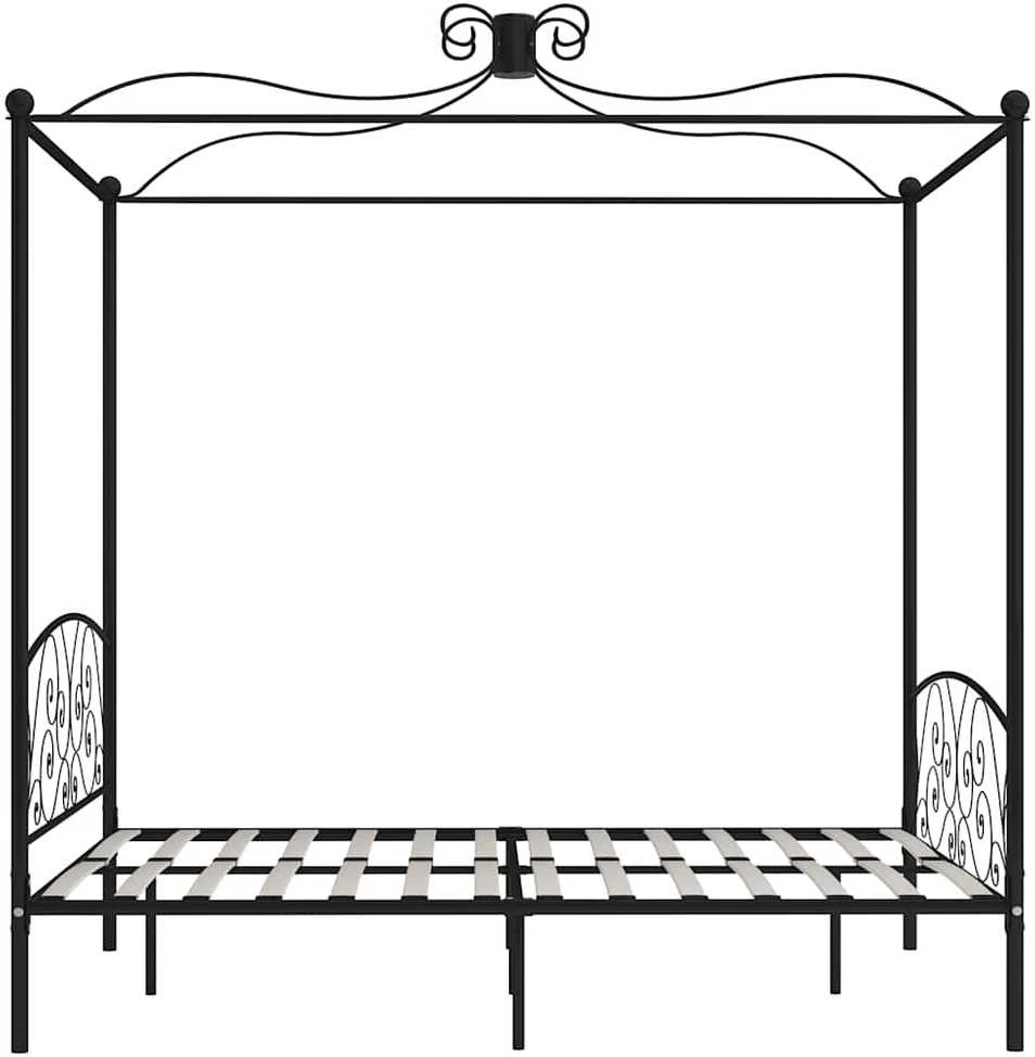 Lovos rėmas su baldakimu, juodos spalvos, 180x200cm, metalas