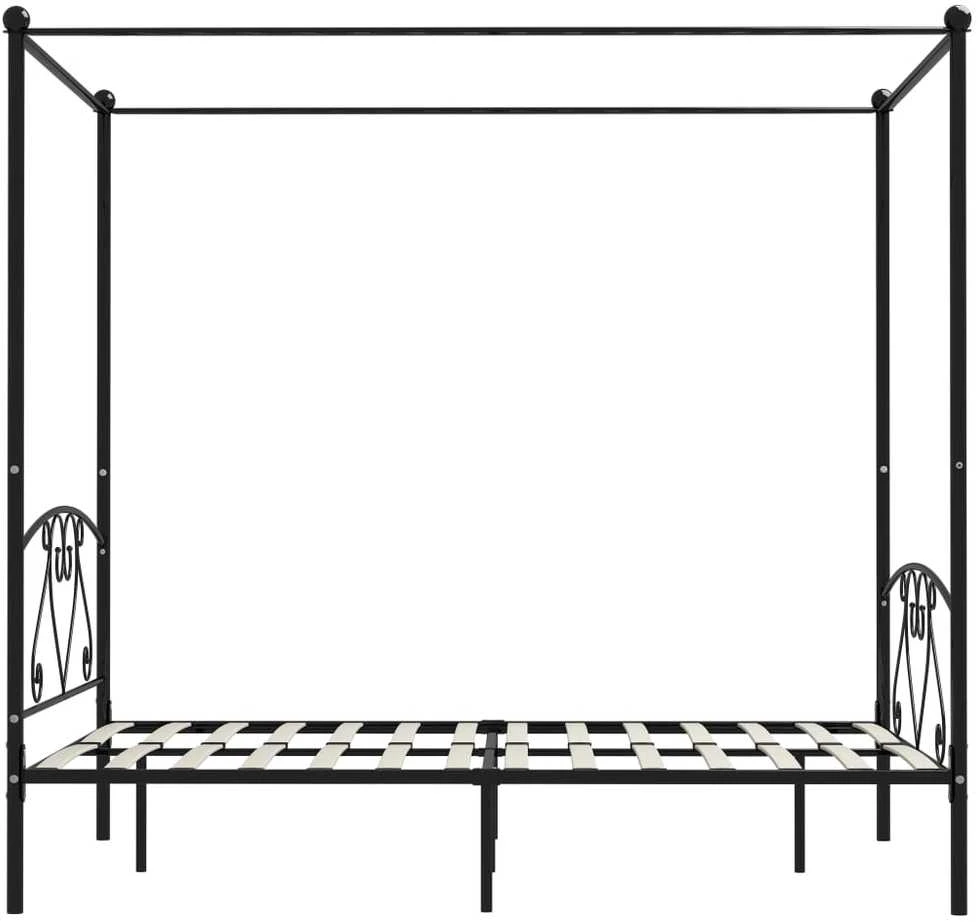 Lovos rėmas su baldakimu, juodos spalvos, 140x200cm, metalas