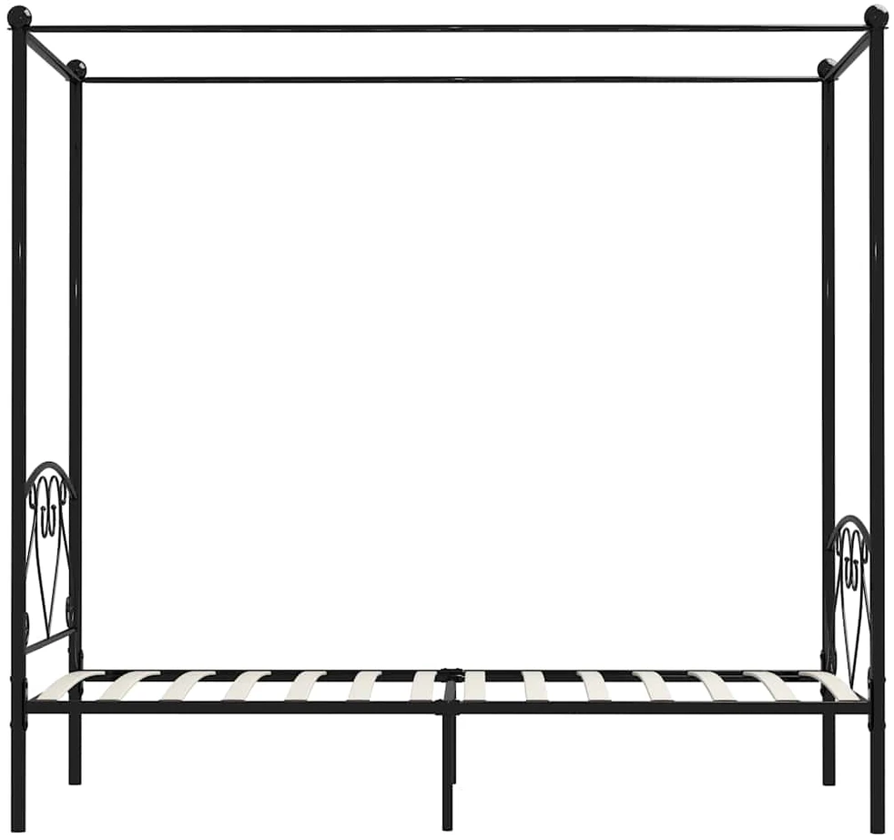 Lovos rėmas su baldakimu, juodos spalvos, 90x200cm, metalas