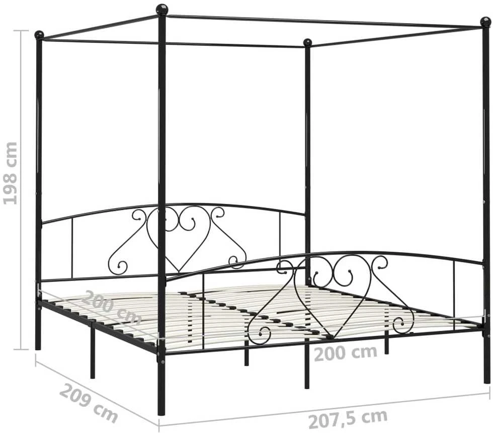 Lovos rėmas su baldakimu, juodos spalvos, 200x200cm, metalas