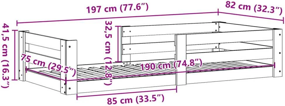 Lovos rėmas su be čiužinio, baltas, 75x190cm, pušies masyvas