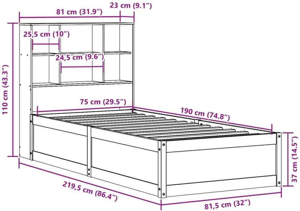 Lovos rėmas su be čiužinio, ruda, 75x190cm, pušies masyvas