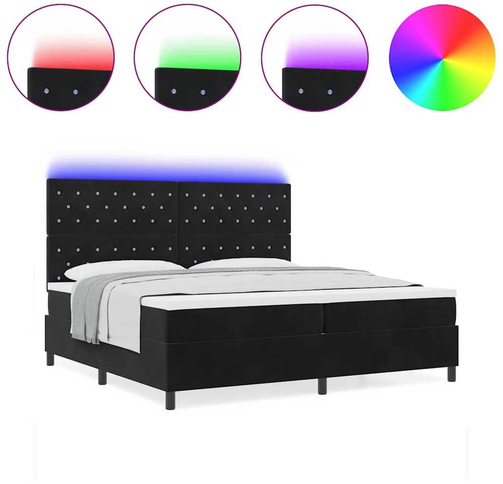 LED Čiužinio Lova su čiužiniu Juodas 200 x 200 cm Aksomas