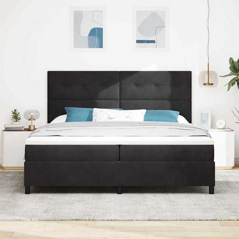 Kiemas lova su galvūgalio Juodas 200 x 200 cm Aksomas