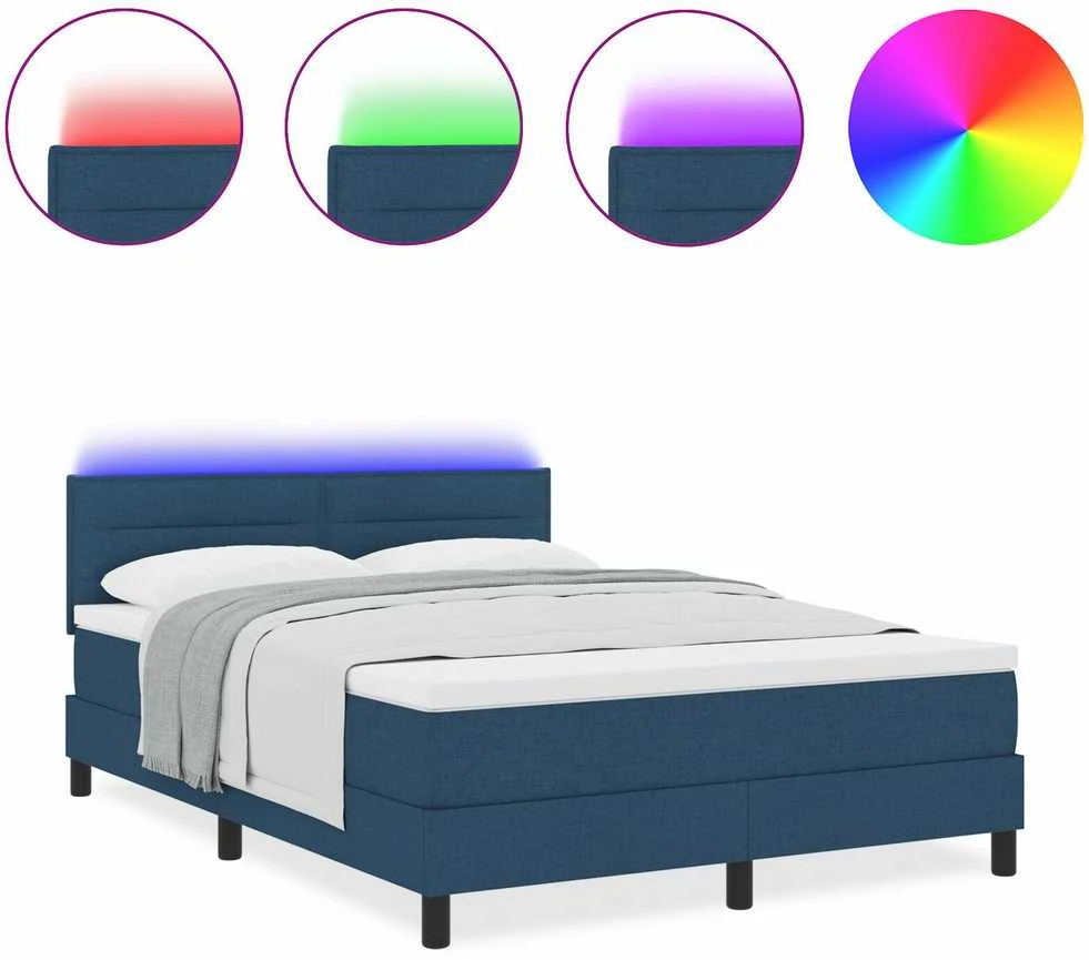 Kiemas lova su LED juostelėmis Mėlyna 140 x 190 cm audinys