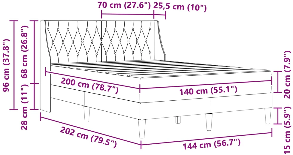 Lovos rėmas su čiužiniu su čiužiniu Mėlyna 140 x 200 cm Aksomas