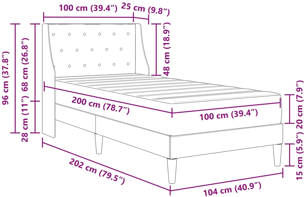 Lovos rėmas su čiužiniu su čiužiniu Rožinė 100 x 200 cm Aksomas